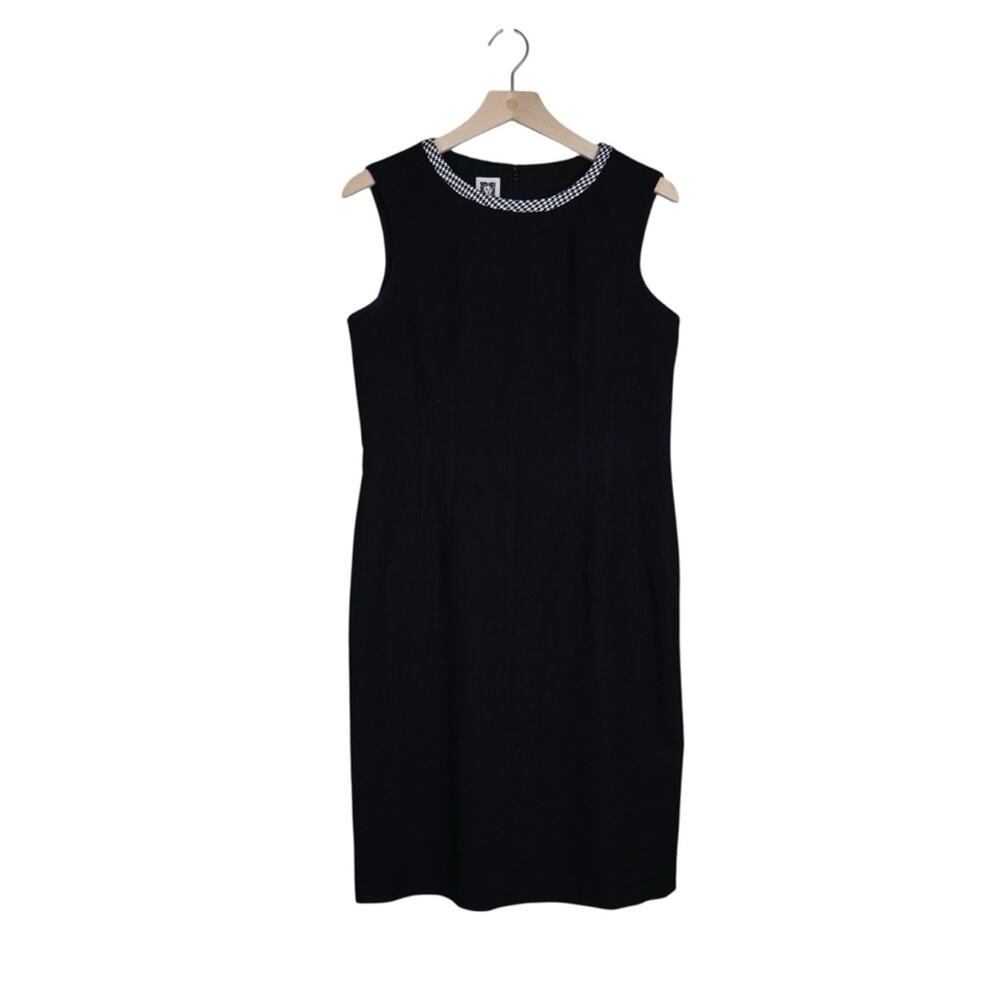 Anne Klein Women's 10 Black Houndstooth Neck Lined Sheath Dress